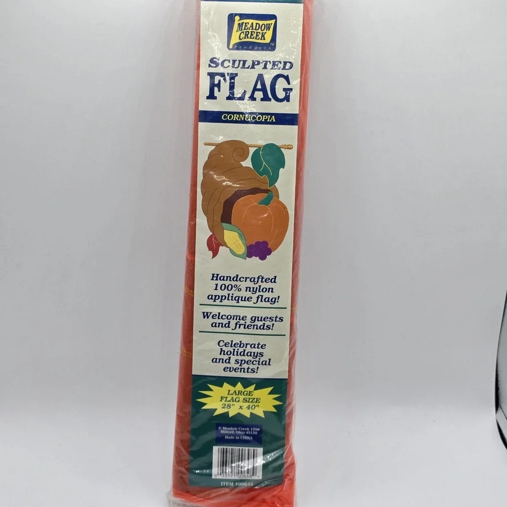 New Vtg in Package Cornucopia House Flag 28 By‎ 40 Inches Fall Autumn Sculpted